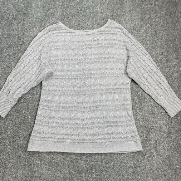 Banana Republic Cable Knit Sweater Womens Large Cotton Rabbit Hair Blended Gray - Picture 1 of 7